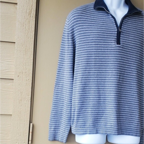 Banana Republic Mens Blue Striped 1/4 Zip Mens Pima Cotton Long Sleeve Sweater - Picture 4 of 10